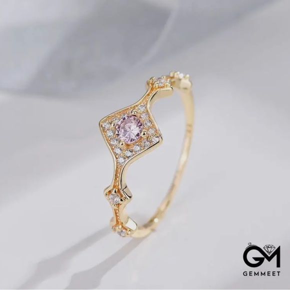 French Rose Pink Tourmaline Zircon Ring - Picture 2 of 5